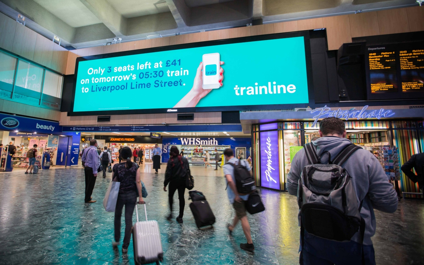 Trainline live ticket prices and availability, Dynamic campaign, Euston Station, JCDecaux UK